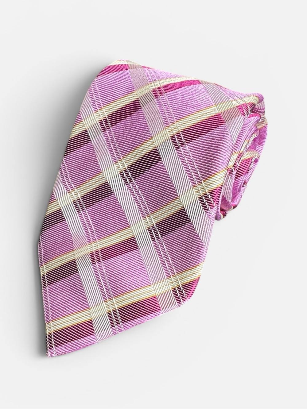 Canali mens pink purple plaid 100% silk luxury neck tie EUC